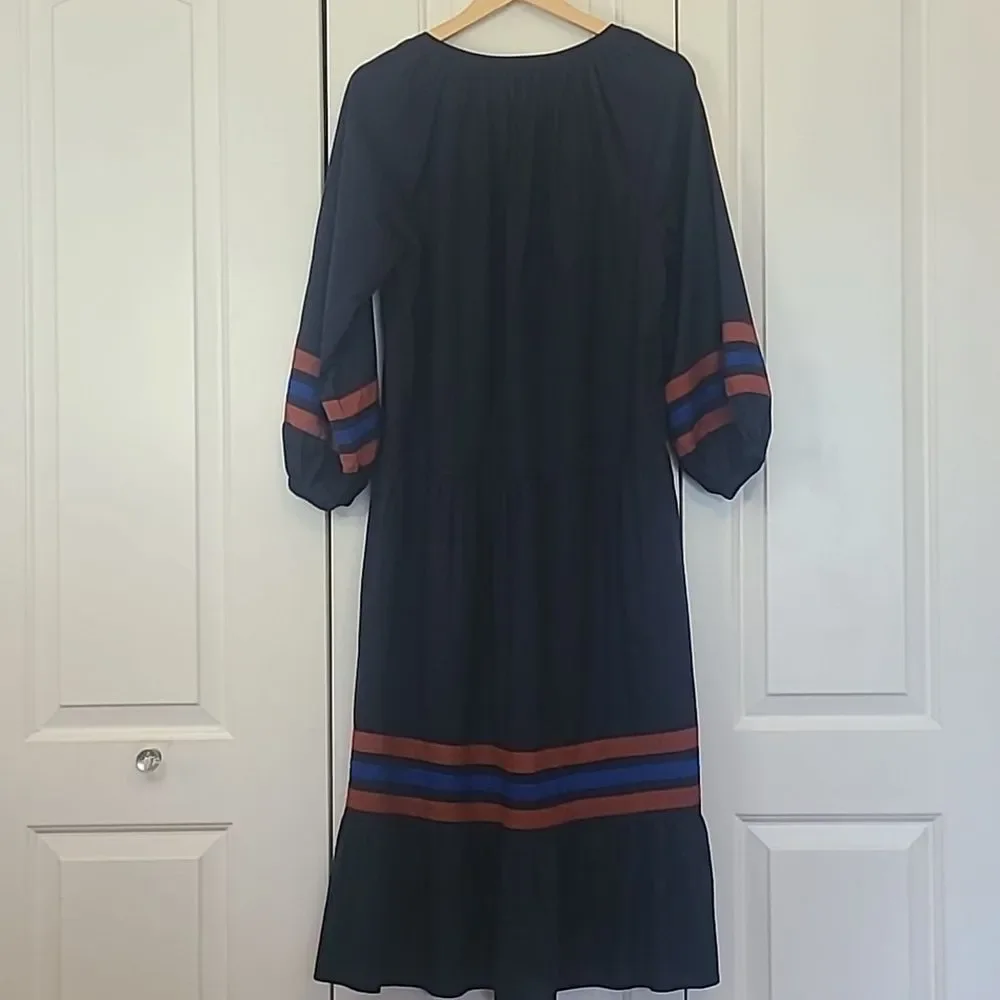 SUNDRY Tiered Midi Dress With Varsity Stripe In Blue Size 0 Or  XS - Picture 10 of 16